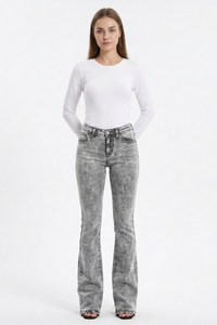Women's High Waist Wash Slim Fit Flare Jeans