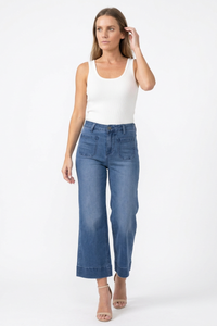 Women's Fall High Waist Wide Leg Cropped Jeans