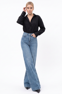 Women's Classic Wash High Waist Baggy Wide Leg Jeans