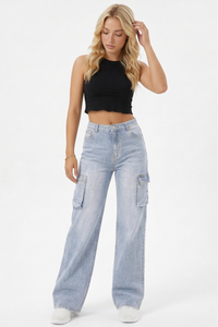 Women's Streetwear Side Pocket Relaxed Wide Leg Cargo Jeans