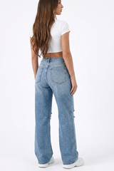 Women's High Waist Straight Leg Ripped Jeans