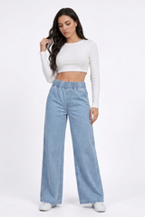Women's  Elastic-Waist Relaxed Baggy Wide Leg Jeans