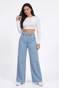 Women's  Elastic-Waist Relaxed Baggy Wide Leg Jeans