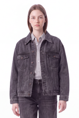 Women's Washed Black Grey Classic Denim Jacket