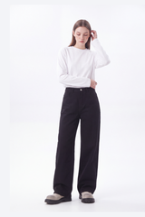 Women's 100% Cotton Pure Black Wash Loose Fit Wide Leg Jeans