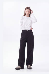 Women's 100% Cotton Pure Black Wash Loose Fit Wide Leg Jeans