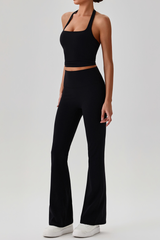 Women's Brushed Halter Tank Top & Yoga Flared Pants Set