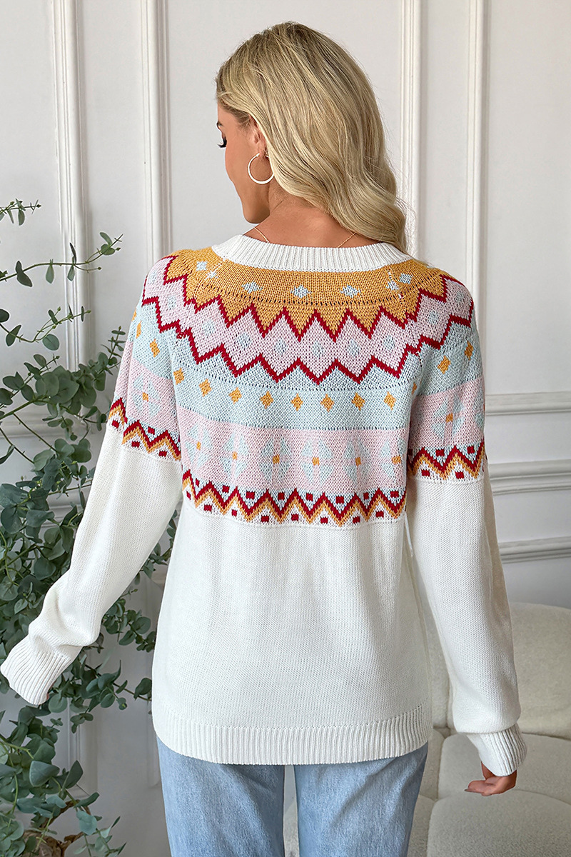 Retro geometric pattern knitted sweater