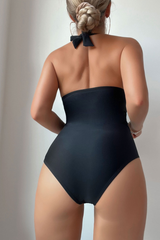 Women's Halter V-Neck Twist Front Mesh Panel Swimsuit