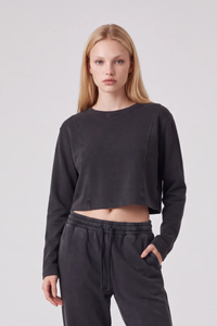 Women's 100% Cotton Washed Cropped Patchwork Cut Sweatshirt