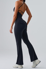 Women's Spaghetti Strap Sports Bra & Pocket Yoga Flare Pants Set