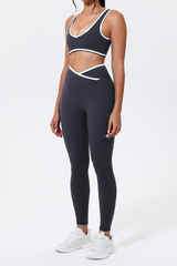Women's Color-Block Sports Bra & Cross-Waist Sport Leggings Set