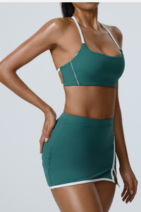 Women's Color-Block Sports Bra & Slit Mini Skirt Set