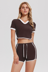 Women's V-Neck Cropped T-shirt & Shorts 2-Piece Tennis Set