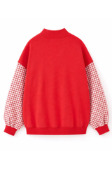 Women's Fall Gingham Spliced Oversize Mock Neck Sweatshirt