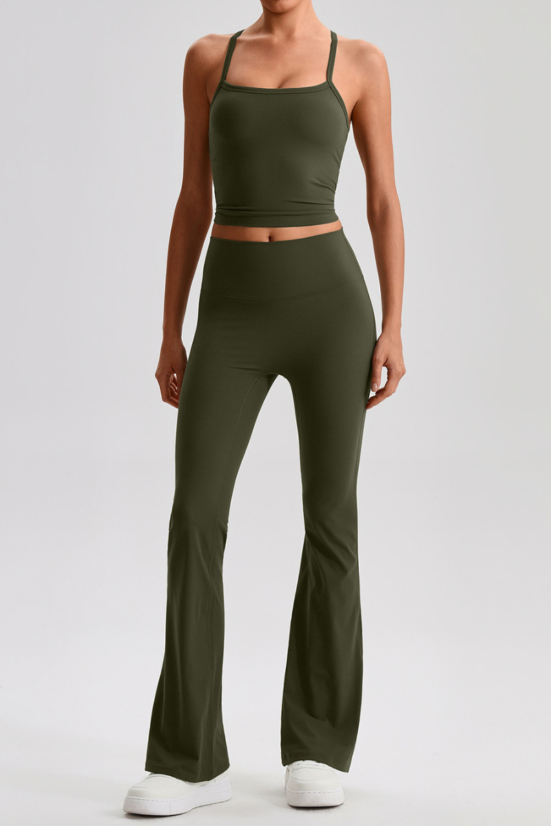 Women's Y-Back Cropped Tank Top & Yoga Flared Pants Set