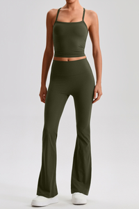 Women's Y-Back Cropped Tank Top & Yoga Flared Pants Set