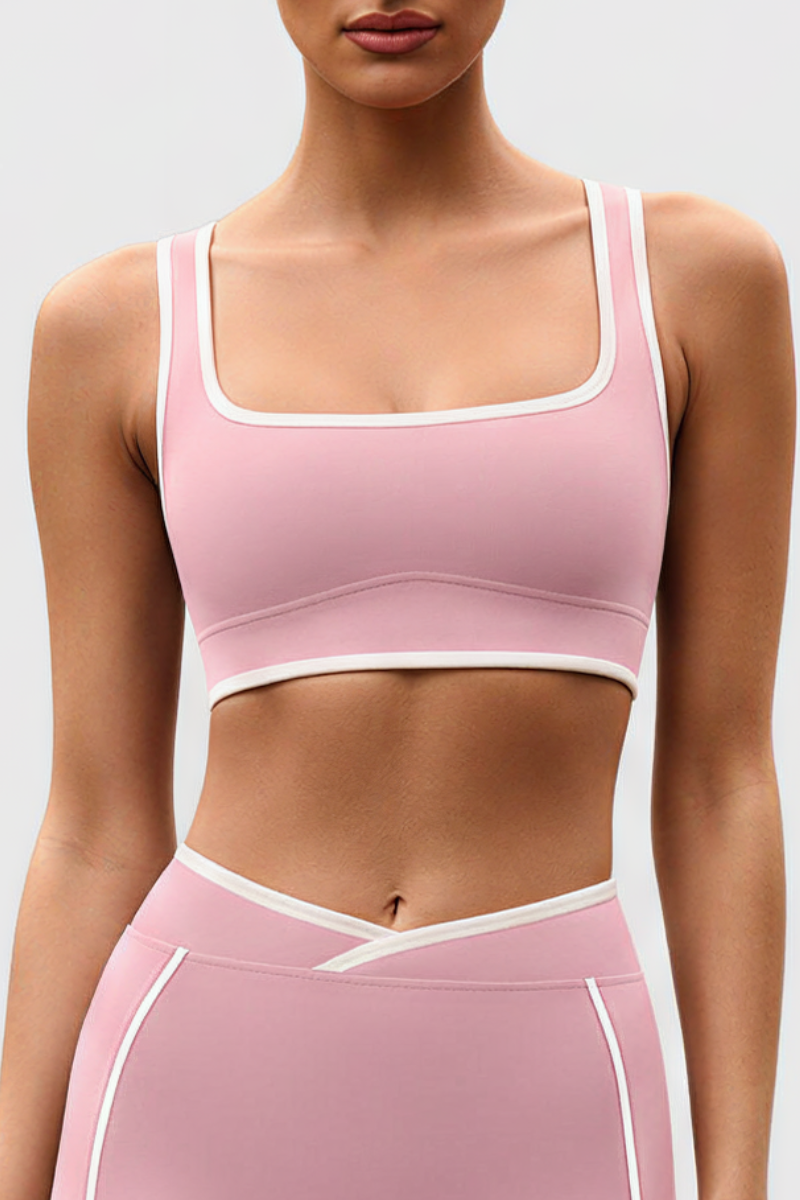 Women's U-neck Wide Strap Color-Block Sports Bra
