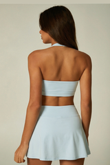 Women's Athletic Set:Halterneck Bra And V-waist Skirt