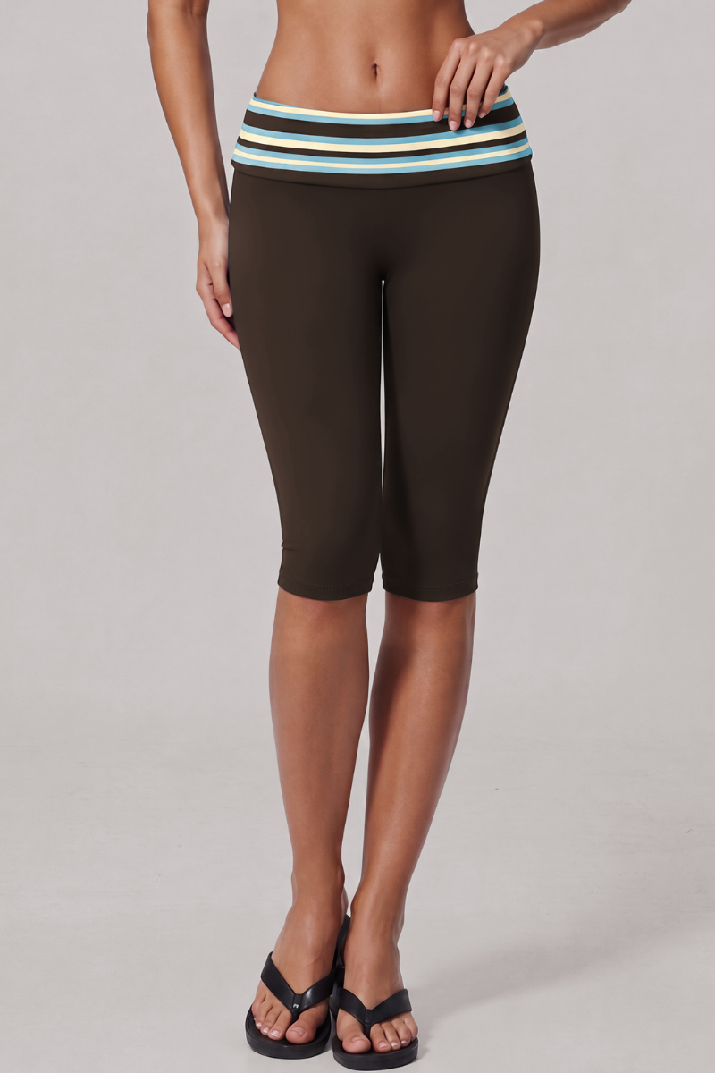 Women's Low-Rise Fold-Over Color-Block Striped Capri Legging