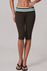 Women's Low-Rise Fold-Over Color-Block Striped Capri Legging