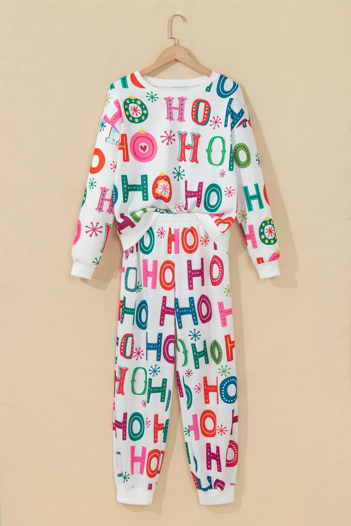 Women's HOHO Letter Thin Lounge Christmas Pajamas Sets
