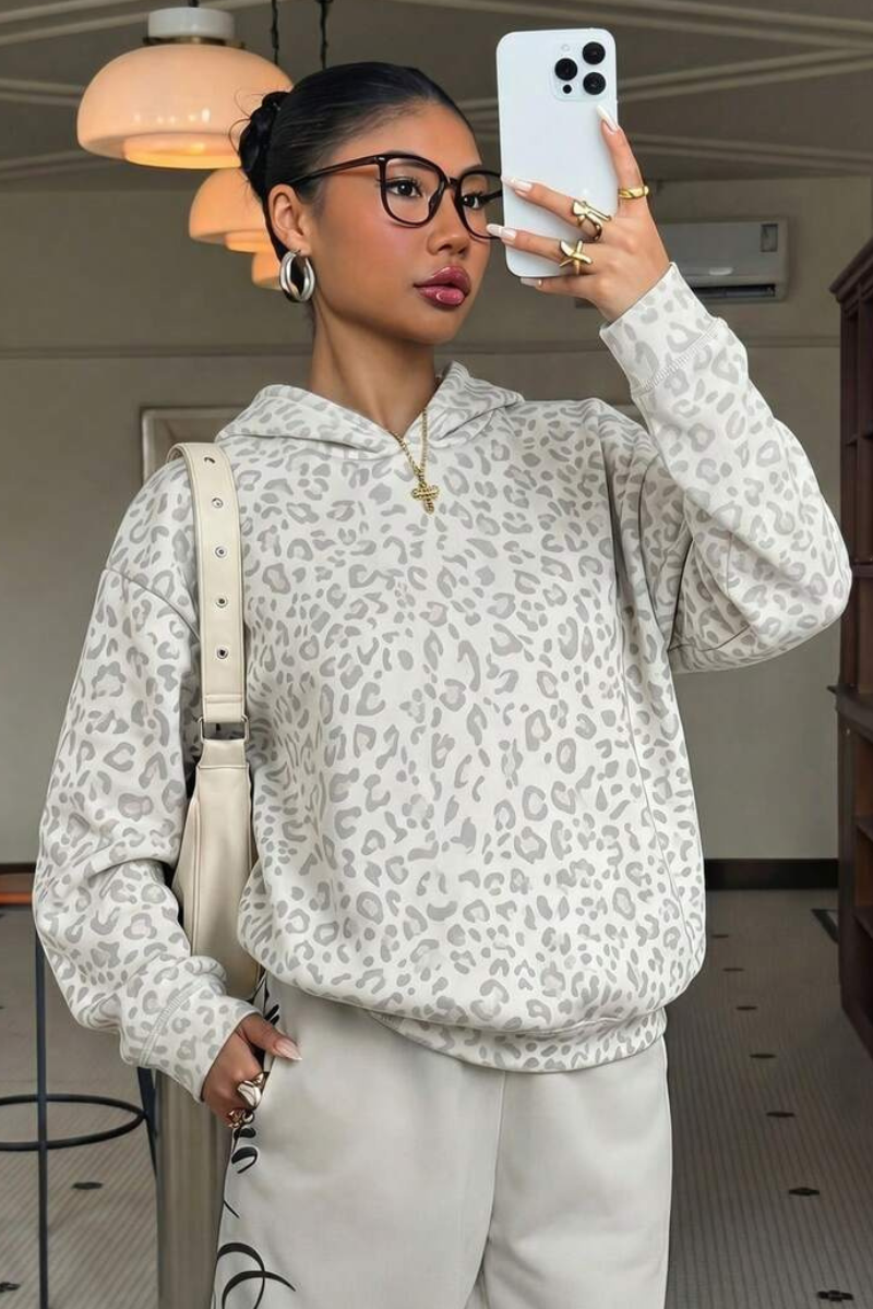 Women's Fall Leopard Print Coquette Style Hoodie