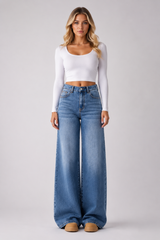 Women's Vintage Wash High Waist Wide Leg Jeans