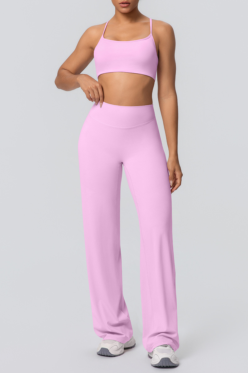Women's Set:Thin Straps Cross Back Bra And Wide Leg Pants
