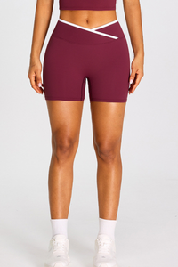Women's Athletic Cross-Waist Color Block Biker Shorts