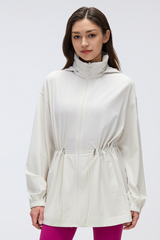 Women's Packable Drawstring Hooded Mid Length Jacket