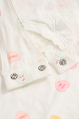 Women's Valentine's Day Lace Sculpting Heart Print Spaghetti Strap Bodysuit