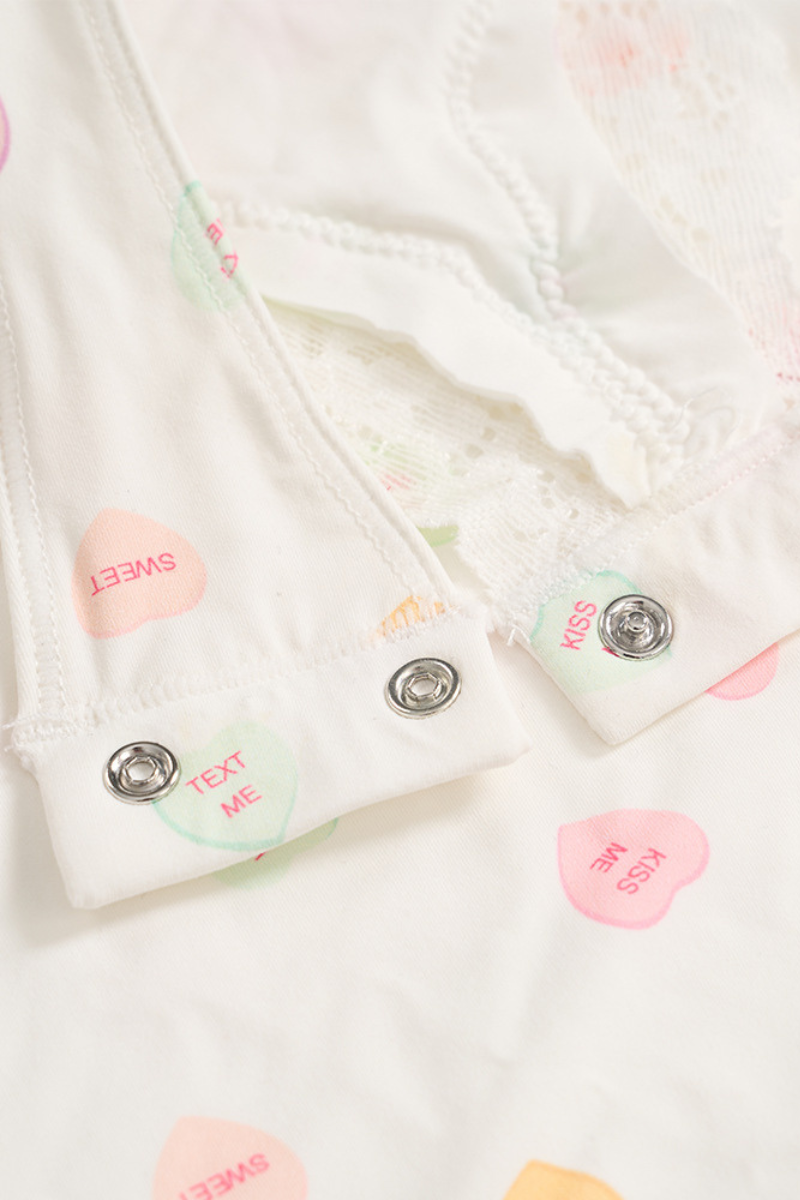 Women's Valentine's Day Lace Sculpting Heart Print Spaghetti Strap Bodysuit