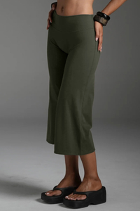 Women's Athletic Solid Yoga Casual Wide-Leg Capri Pants