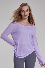 Women's Spring Side Drawstring Loose Yoga Long Sleeve Top