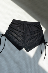 Women's Side Tie Ruched Mesh Swim Shorts