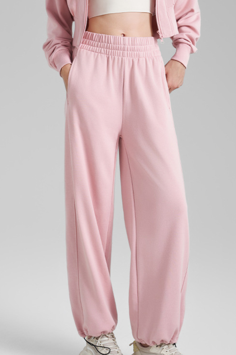 Women's Fall Elastic Waistband Drawstring Hem  Straight Leg Pants