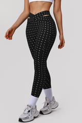 Women's Polka-Dot High-Waist Criss-Cross Hollow-Out Leggings