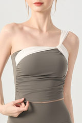 Women's Color Block Twist One-Shoulder Ruched Yoga top