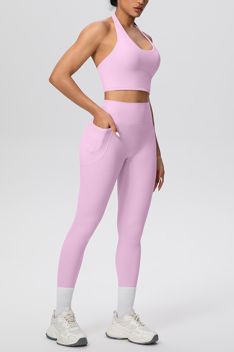Women's Athletic Set:Healterneck Bra And Side Pocket Legging