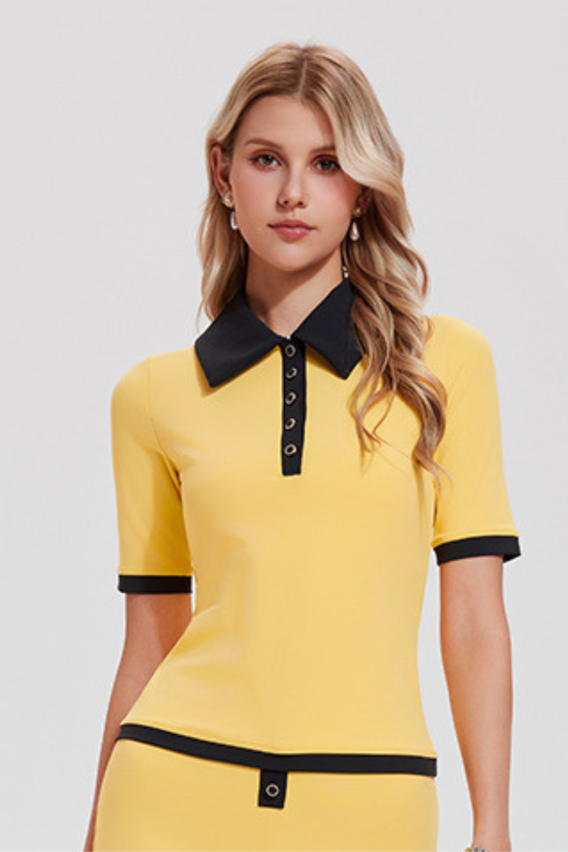 Women's Vintage Polo Collar Color-Block Sports Tennis Tee