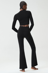 Women's Petal Long Sleeve Top And Flare Pants Two-Piece Set