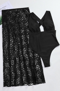 Women's Sexy Lace V Neck Backless One Piece Set - Solid