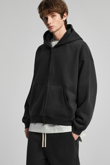Terry cloth-lined, fuzzy-zipper sweatshirt