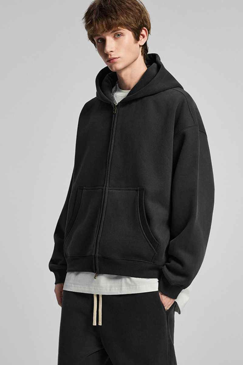 Terry cloth-lined, fuzzy-zipper sweatshirt