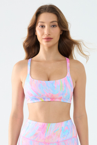 Women's Thin Straps U neck Colorful Print Sports Yoga Bra