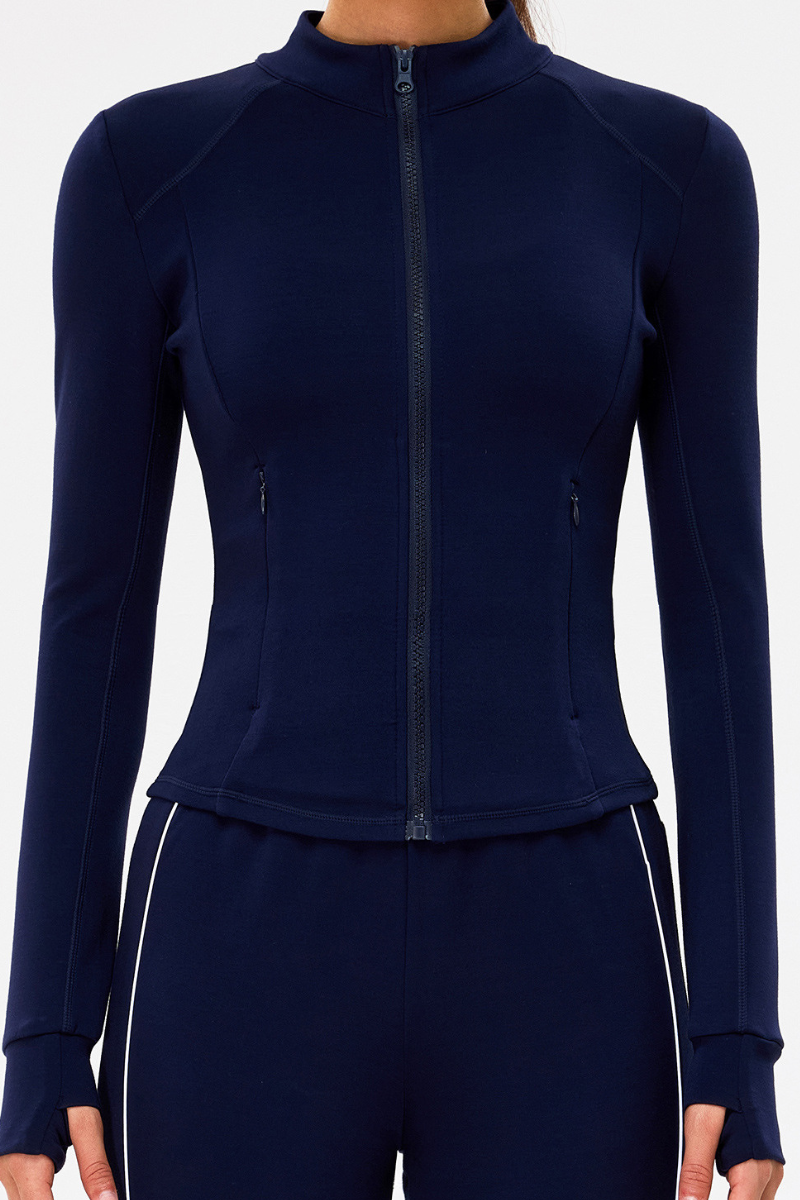 Women's Slim-Fit Stand Collar Finger Cuffs Yoga Sport Jacket