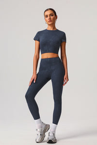 Women Gold Foil Fabric Sports Leggings