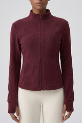 Women's Winter Fleece Stand Collar Finger Cuff Zip Up Jacket