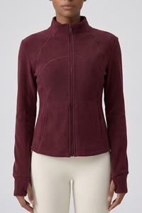 Women's Winter Fleece Stand Collar Finger Cuff Zip Up Jacket